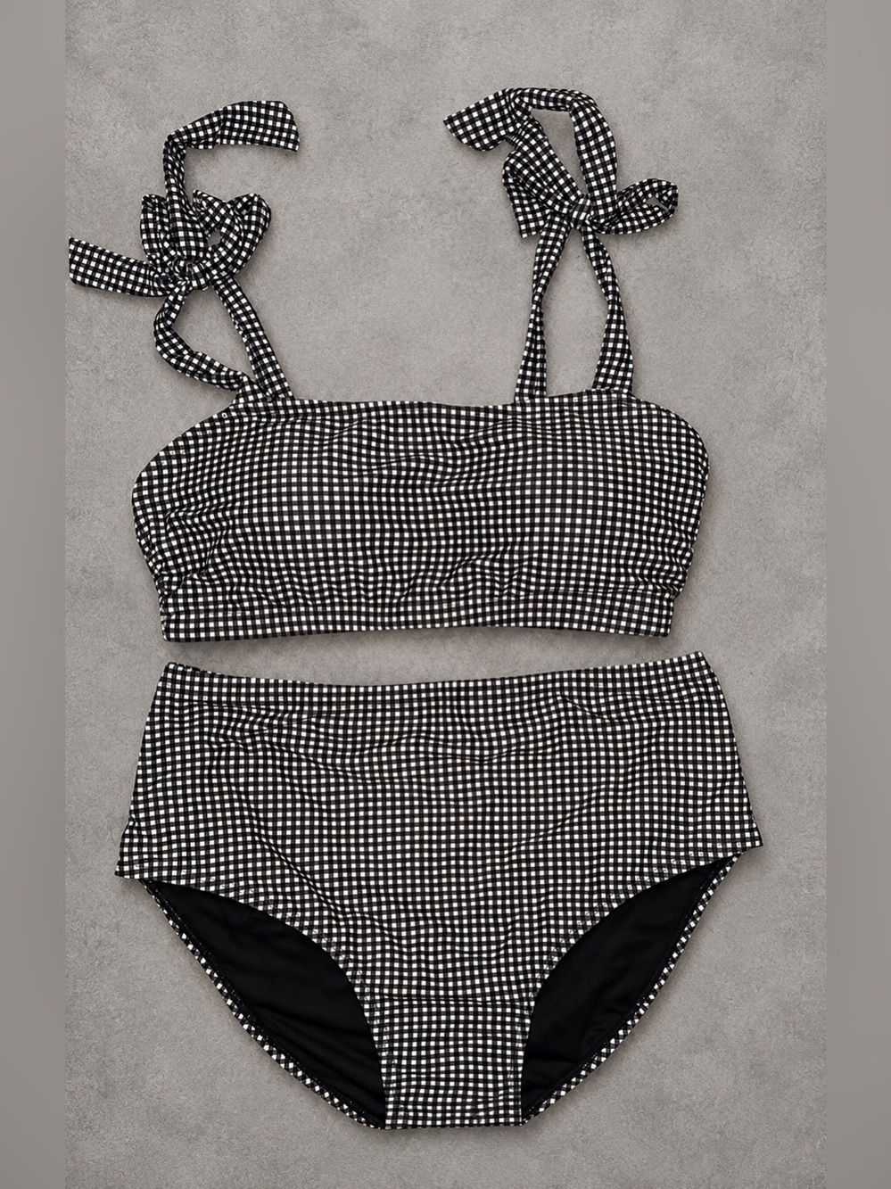 Herseas Womens Black Gingham High Waisted 2 Piece Bikini Size Medium Swimsuit